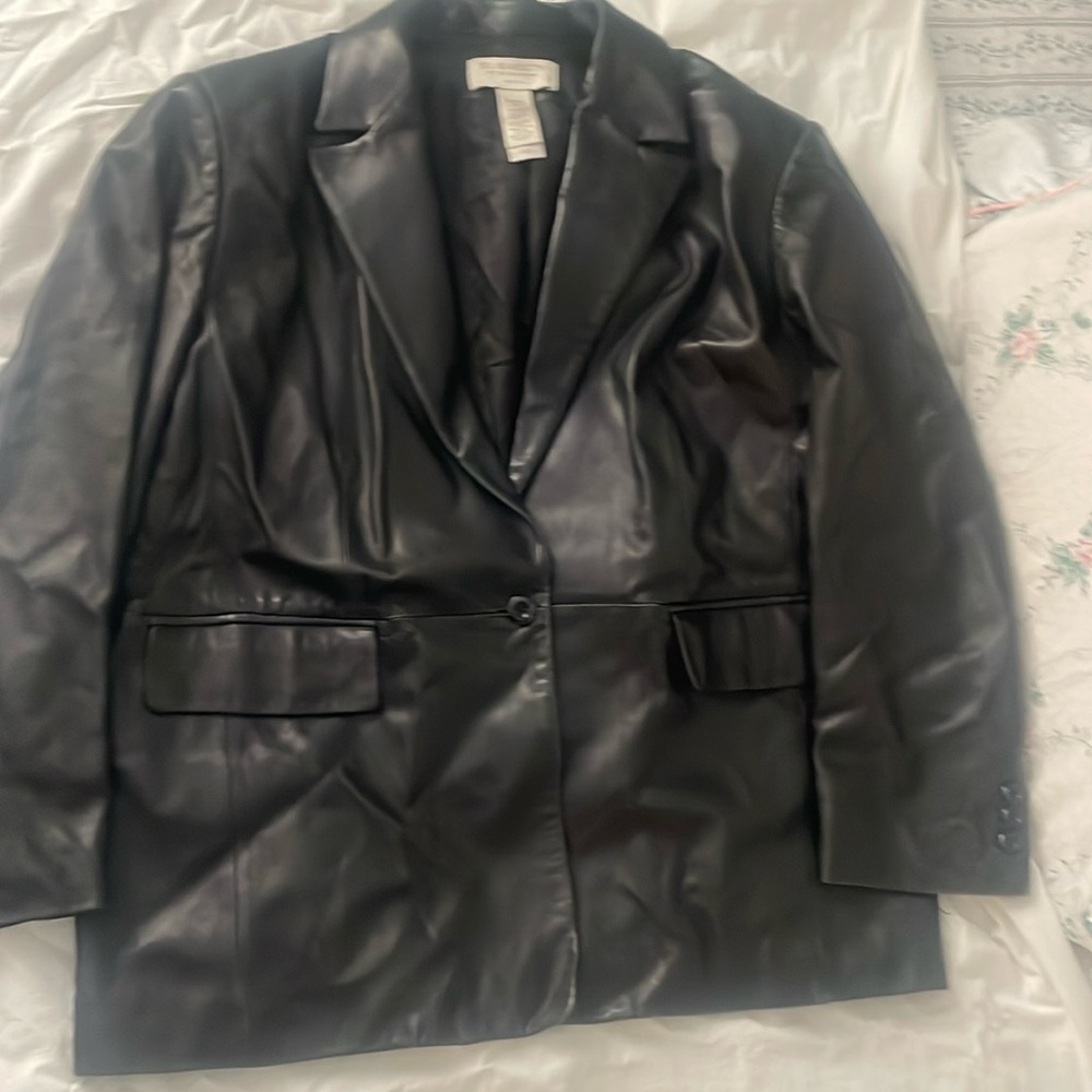 Women’s black leather jacket, Liz Claiborne’s Elisabeth brand, size 1P